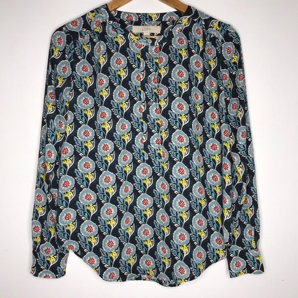 Ann Taylor LOFT Tops - Ann Taylor Loft Women's XS Long Sleeve 1/2 Button Blouse Blue Floral